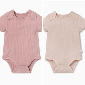 Bundle of Ribbed Blush and Rose Kids Bodysuit Set